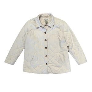 Orvis Women’s Quilted Chore Jacket Size Petite Large Ivory Color Button Up
